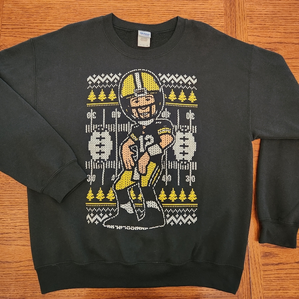 GILDAN GREEN BAY PACKERS AARON RODGERS GRAPHIC CHRISTMAS SWEATSHIRT,  L